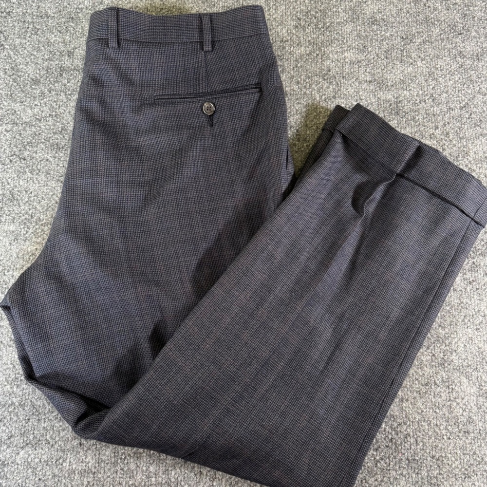 Lauren Ralph Lauren Dress Pants Mens 36x28 Wool Pleated Cuffed Navy Brown